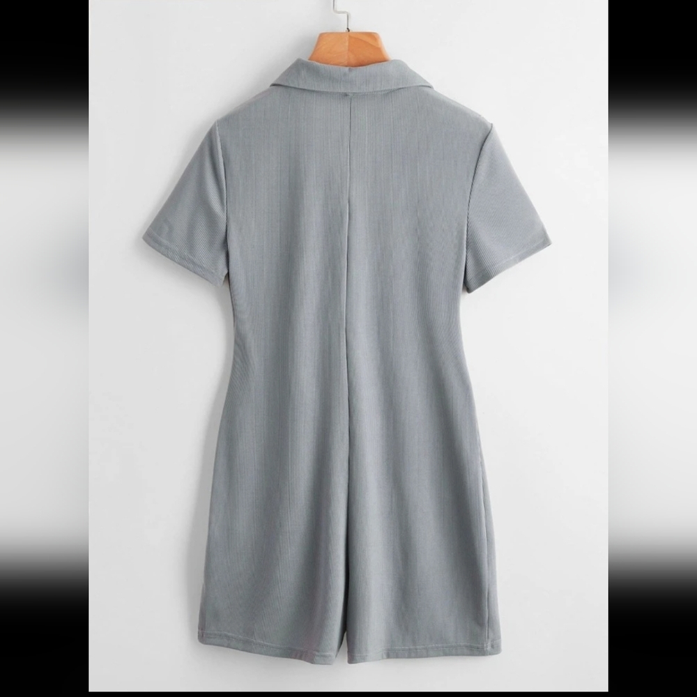 Solid Button Front Ribbed Jumpsuit - Picture 2 of 8
